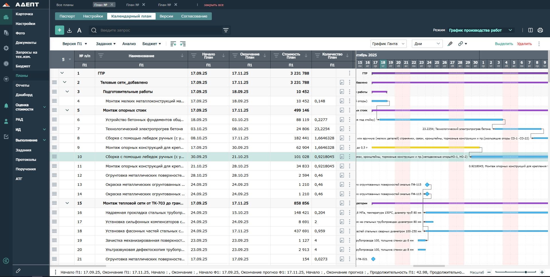 График производства работ